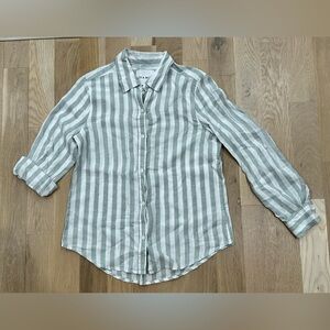 Lola Linen Striped Green and White Women’s Button Shirt